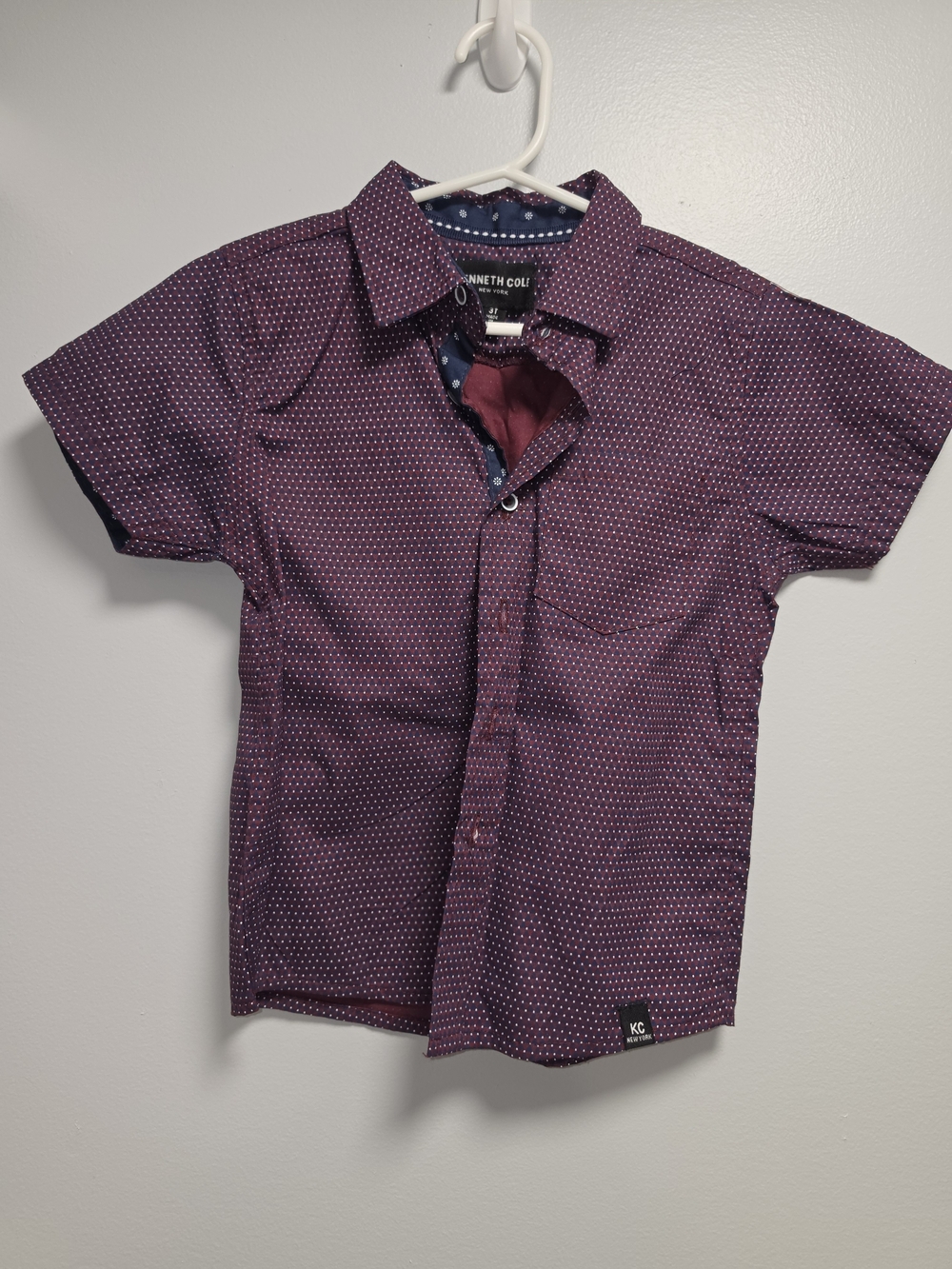 Boys Kenneth Cole Short-Sleeve Dot Print Shirt - Burgundy